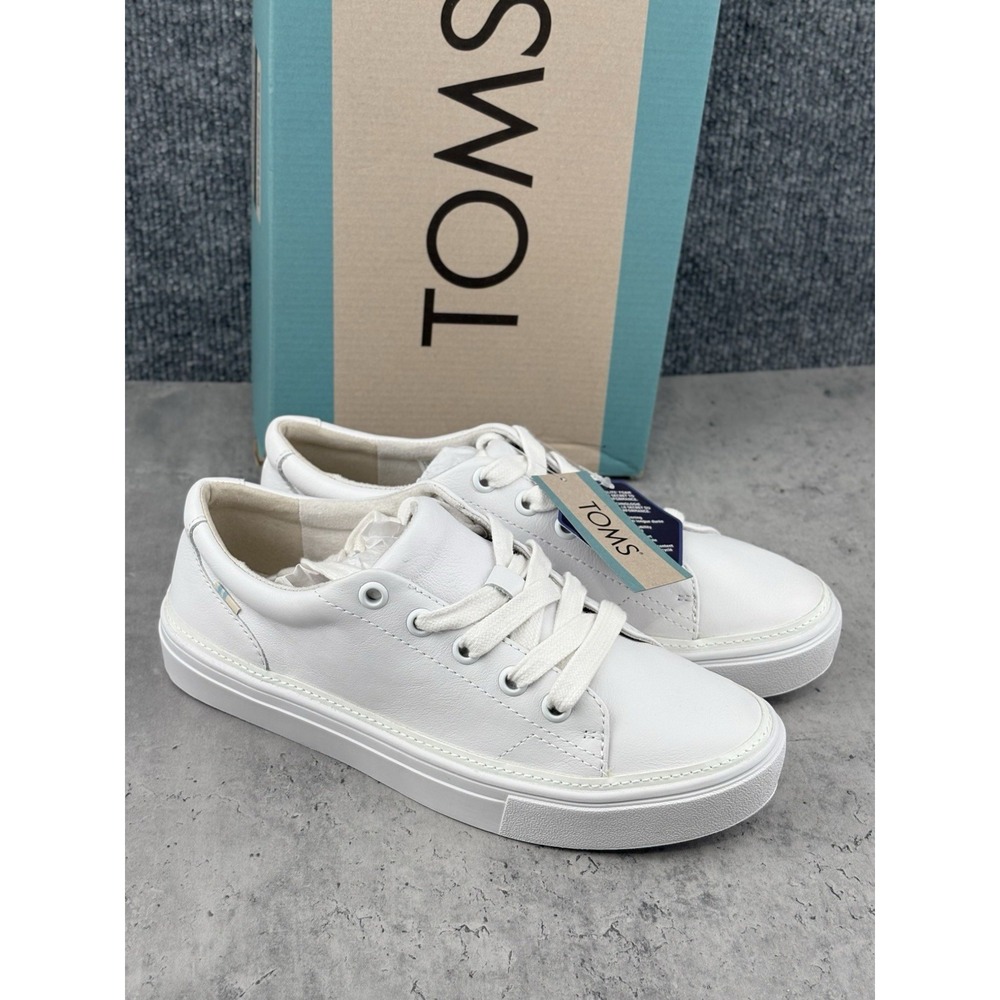 Toms Alex Women's White Leather Lace Up Casual Low Sneaker Shoes Size 7.5 New